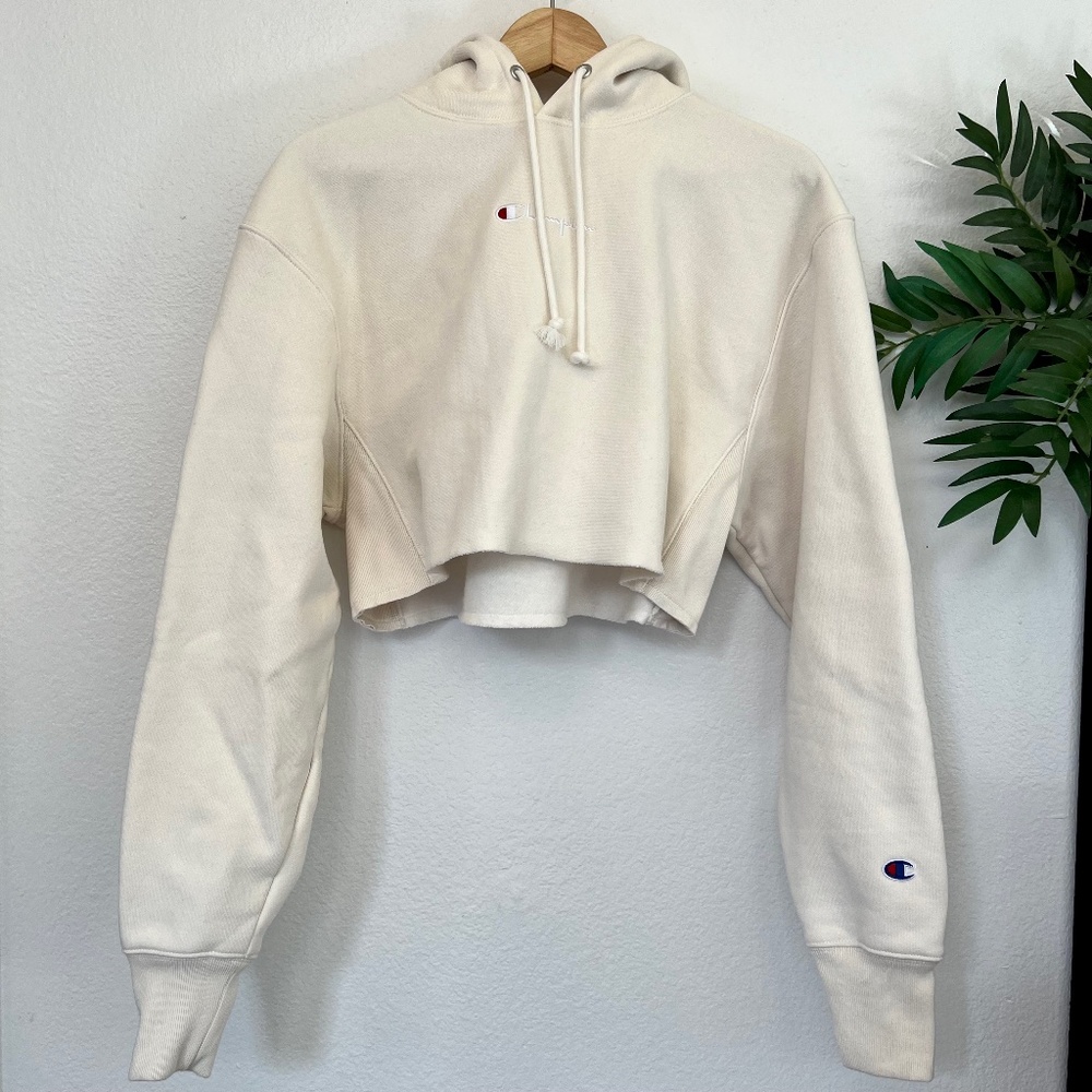 Champion Cropped Pullover Hoodie Reverse Weave Size S